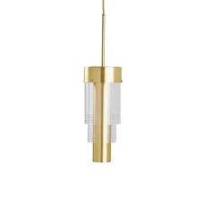 Suspension, A-Spire, transparent avec lignes, laiton brossé, LED, dim, 3000K, Ø14cm, H56cm - Ebb and Flow