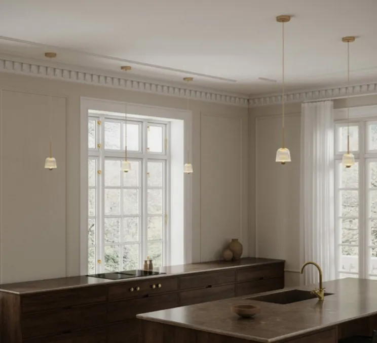 Suspension, Asteea 1, laiton satiné, Ø12,5cm, H30,3cm-Nuura