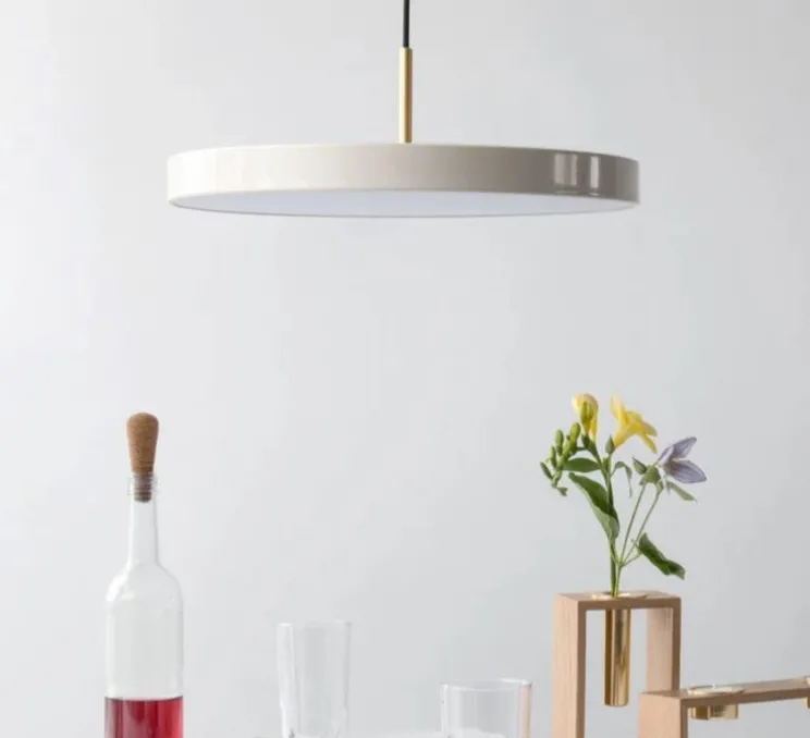 Suspension, Asteria Medium plus, blanc perle et laiton, LED, 2400-2700-3000K, 1600lm, Ø43cm, H14cm - Umage