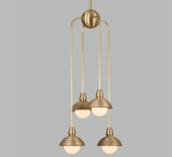 Suspension asymétrique, Quadruple, Eos, laiton brossé, Ø15,7cm, H90cm - Bert franck