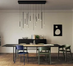 Suspension, A-Tube Nano medium sans rosace, chrome, câble transparent, LED, dim, 2700K, 450 lm, Ø2cm, H60cm - Lodes