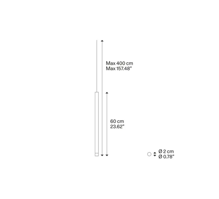 Suspension, A-Tube Nano medium sans rosace, chrome, câble transparent, LED, dim, 2700K, 450 lm, Ø2cm, H60cm - Lodes