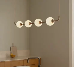 Suspension, Audrey linear, laiton, LED, 2700K, 2230 lm, Ø12cm, H117,5cm - Umage