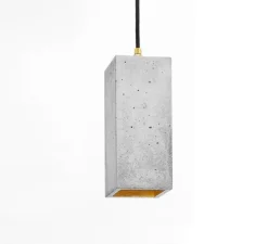 Suspension, [B2], béton, gris clair, intérieur or, câble blanc, L10cm, H23cm - GANTLights