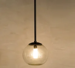 Suspension, Ball, verre transparent, laiton noir, Ø20cm, H120cm - Contain