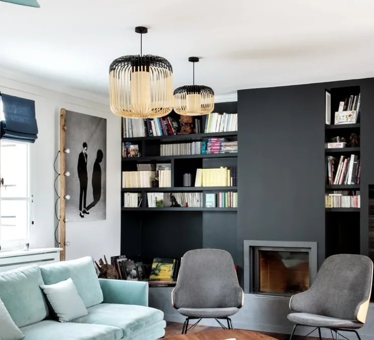 Suspension, Bamboo Light M, noir, H40cm, Ø45cm - Forestier