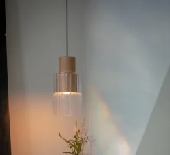 Suspension, Barro, Argile naturel, verre transparent, Ø17cm, H35cm - Graypants