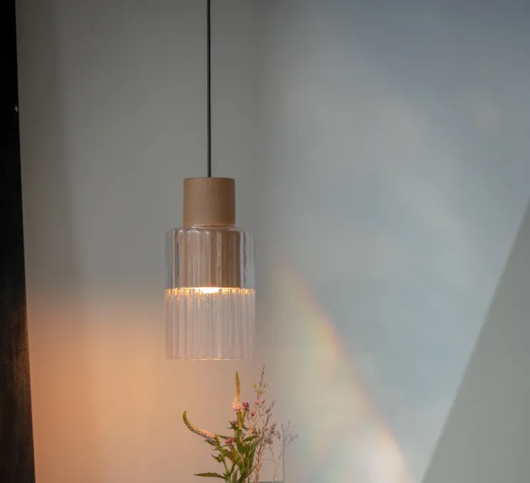 Suspension, Barro, Argile naturel, verre transparent, Ø17cm, H35cm - Graypants