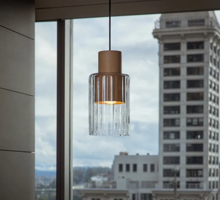 Suspension, Barro, Argile naturel, verre transparent, Ø17cm, H35cm - Graypants