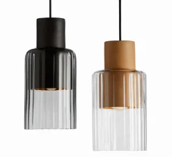 Suspension, Barro, Argile naturel, verre transparent, Ø17cm, H35cm - Graypants