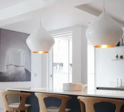 Suspension, Beat Stout, blanc, laiton, LED, dim, 3000k, 800 lm, Ø52cm, H50cm - Tom Dixon