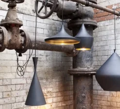 Suspension, Beat Tall, noir mat, laiton, LED, dim, 3000k, 800 lm, Ø19cm, H36cm - Tom Dixon