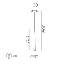 Suspension, Bendis encastré, noir, LED, 3000K, 600 lm, Ø3,2cm, H70cm - ACB