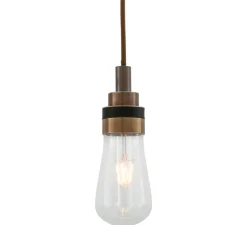 Suspension, Bo, laiton antique, verre transparent, câble 3m, IP65, Ø8cm, H22cm - Mullan Lighting