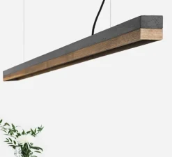 Suspension, C3 , béton foncé et noyer, LED, 2700K, 2600lm, L182cm, H8cm - Gantlights