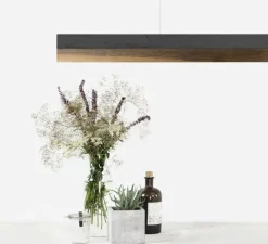 Suspension, C3 , béton foncé et noyer, LED, 2700K, 2600lm, L182cm, H8cm - Gantlights