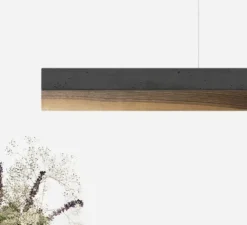 Suspension, C3 , béton foncé et noyer, LED, 2700K, 2600lm, L182cm, H8cm - Gantlights