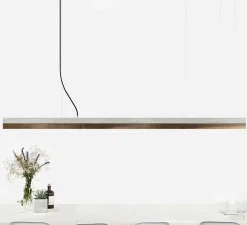 Suspension, C3, béton gris clair et noyer, LED, 2700K, 2600lm, L182cm, H8cm - Gantlights