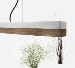 Suspension, C3, béton gris clair et noyer, LED, 2700K, 2600lm, L182cm, H8cm - Gantlights