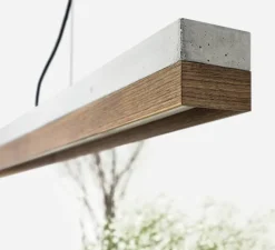 Suspension, C3, béton gris clair et noyer, LED, 2700K, 2600lm, L182cm, H8cm - Gantlights