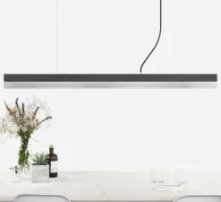 Suspension, [C1], béton gris foncé, acier inoxydable, LED, 2700k, 2100lm, L122cm, H8cm, dimmable - GANTLIGHTS