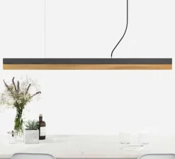 Suspension, [C1], chêne, béton gris foncé, L122cm, H8cm, 2700K, dimmable - GANTLights