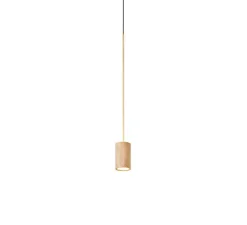 Suspension, Calma S, laiton, bois de hêtre, LED, 2700K, 665-836 lm, Ø6cm, H60cm - Luxcambra