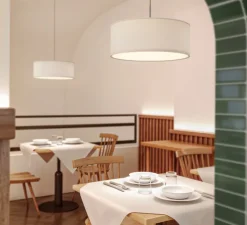 Suspension, Cambria, structure nickel mat, abat-jour blanc brillant, Ø50cm, H20cm - Astro