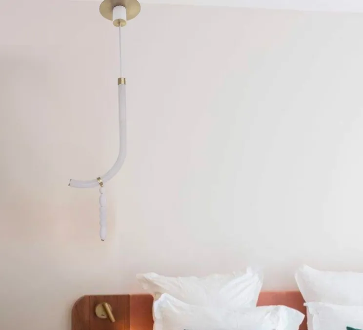 Suspension, Canne L, laiton satiné, albâtre, LED, 2700K, 1027 lm, TRIAC, L42,5cm, H125cm - AME EDITIONS MANUFACTUREES