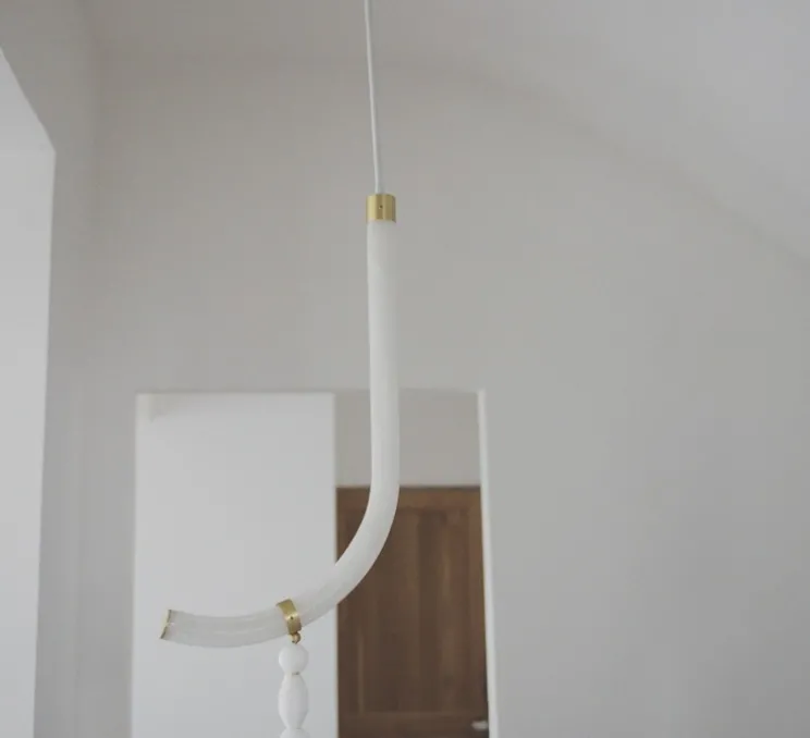 Suspension, Canne L, laiton satiné, albâtre, LED, 2700K, 1027 lm, TRIAC, L42,5cm, H125cm - AME EDITIONS MANUFACTUREES