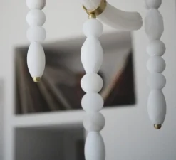 Suspension, Canne L, laiton satiné, albâtre, LED, 2700K, 1027 lm, TRIAC, L42,5cm, H125cm - AME EDITIONS MANUFACTUREES