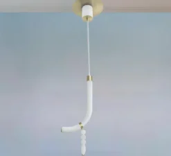 Suspension, Canne S, laiton satiné, albâtre, LED, 2700K, 980 lm, TRIAC, L34,5cm, H82cm - AME EDITIONS MANUFACTUREES