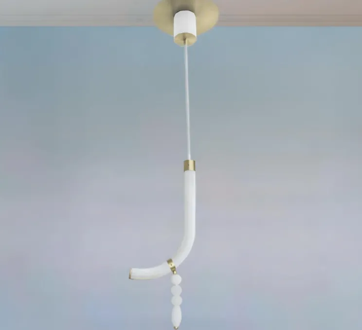 Suspension, Canne S, laiton satiné, albâtre, LED, 2700K, 980 lm, TRIAC, L34,5cm, H82cm - AME EDITIONS MANUFACTUREES
