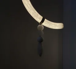 Suspension, Canne S, laiton satiné, albâtre, LED, 2700K, 980 lm, TRIAC, L34,5cm, H82cm - AME EDITIONS MANUFACTUREES