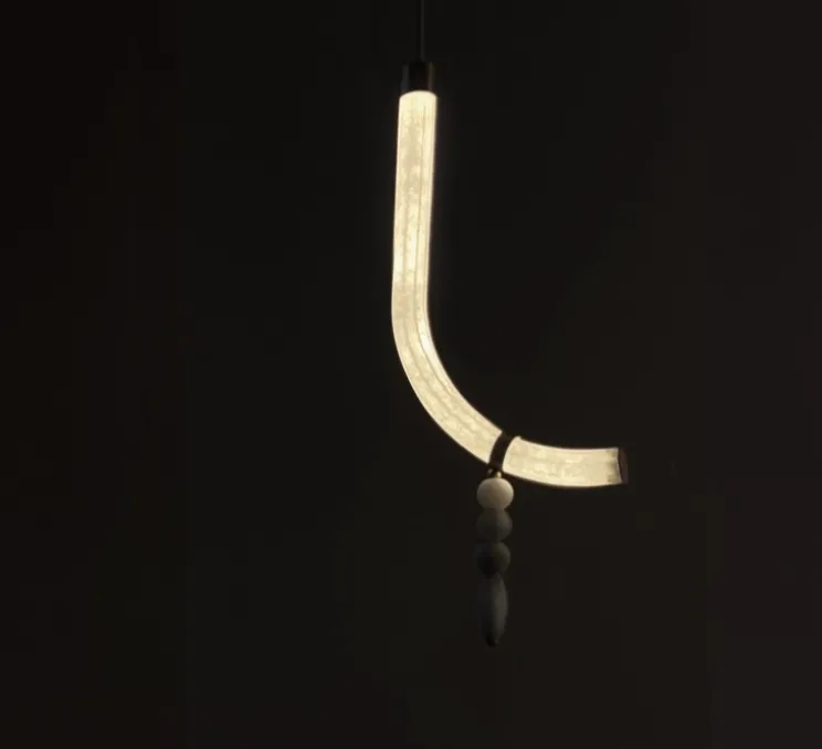 Suspension, Canne S, laiton satiné, albâtre, LED, 2700K, 980 lm, TRIAC, L34,5cm, H82cm - AME EDITIONS MANUFACTUREES