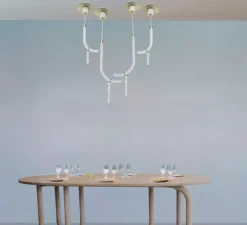 Suspension, Canne S, laiton satiné, albâtre, LED, 2700K, 980 lm, TRIAC, L34,5cm, H82cm - AME EDITIONS MANUFACTUREES