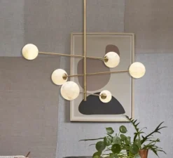 Suspension, Carrara 3 bras/6 globes, Finition Marbre blanc, laiton, Ø99cm, H95cm - It's about Romi