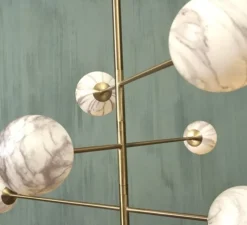 Suspension, Carrara 3 bras/6 globes, Finition Marbre blanc, laiton, Ø99cm, H95cm - It's about Romi