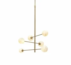 Suspension, Carrara 3 bras/6 globes, Finition Marbre blanc, laiton, Ø99cm, H95cm - It's about Romi