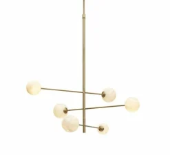 Suspension, Carrara 3 bras/6 globes, Finition Marbre blanc, laiton, Ø99cm, H95cm - It's about Romi