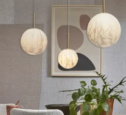 Suspension, Carrara S, Blanc marbre, or, Ø16cm, H28cm - It's about Romi