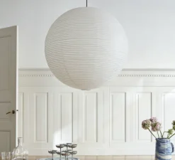 Suspension, Câble 4m, douille & rosace noir, Rice Paper, blanc, Ø80cm, H80cm - HAY