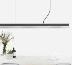 Suspension, [C3],béton gris foncé, acier inoxydable, L182cm, H8cm, 2700K, dimmable - GANTLights