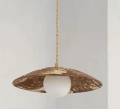 Suspension, Ceramica Primitiva 26, rouge, câble or, Ø26cm, H205cm - Contain