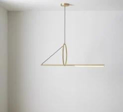 Suspension, Cercle et trait, XS, laiton satiné, LED, 2700K, 900lm, L123cm, H46cm - CVL