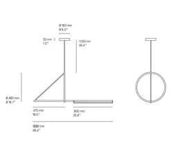 Suspension, Cercle et trait, XS, laiton satiné, LED, 2700K, 900lm, L123cm, H46cm - CVL