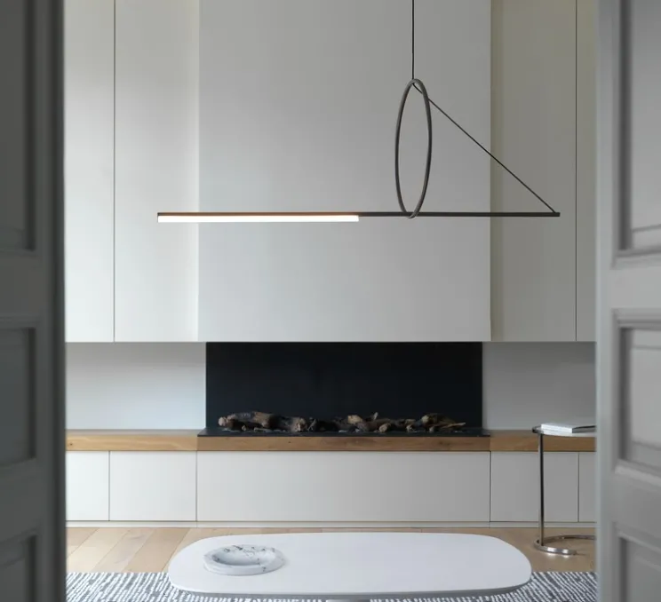 Suspension, Cercle et trait, XL, graphite satiné, LED, 2700K, 1400lm, L175cm, H160cm - CVL