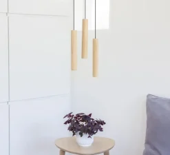 Suspension, Chimes Cluster 3, Bois clair, LED, 3000K, 220lm, Ø3,4cm, H22cm - Umage