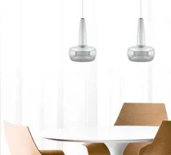 Suspension, Clava, acier poli, câble blanc, Ø21,5cm, H33cm - UMAGE