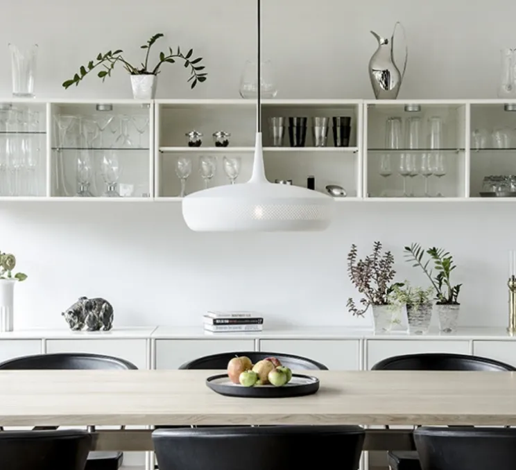 Suspension, Clava Dine, blanc mat, câble noir, H28cm, Ø43cm - Umage